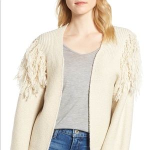 Hinge Sweater, Oatmeal, Shoulder Fringe, Size XL